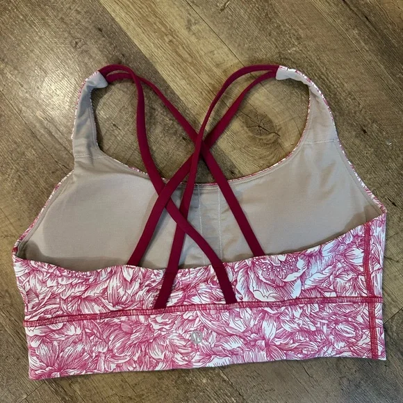 Lululemon Energy Longline Sports Bra Floral Bloom White Star Ruby - Picture 2 of 4